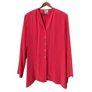 Vtg Jacqueline Ferrar Silk Blouse Womens 14 Coral Pink Airy Bright Bold Office